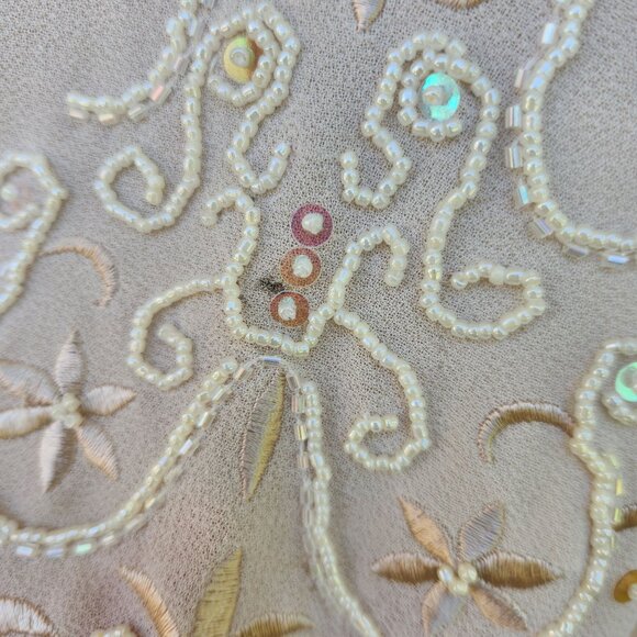 Studio I Women's Cardigan Duster Longline Sheer Cream With Beaded Sleeve - Picture 9 of 11